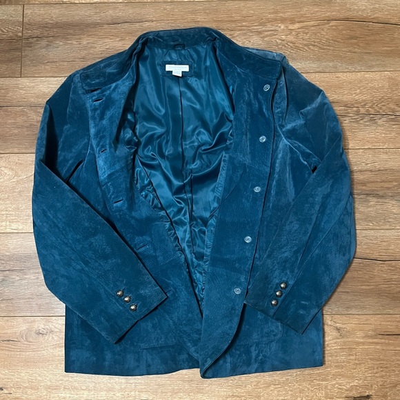 CHARTER CLUB WOMANS TEAL LEATHER JACKET - Picture 2 of 9